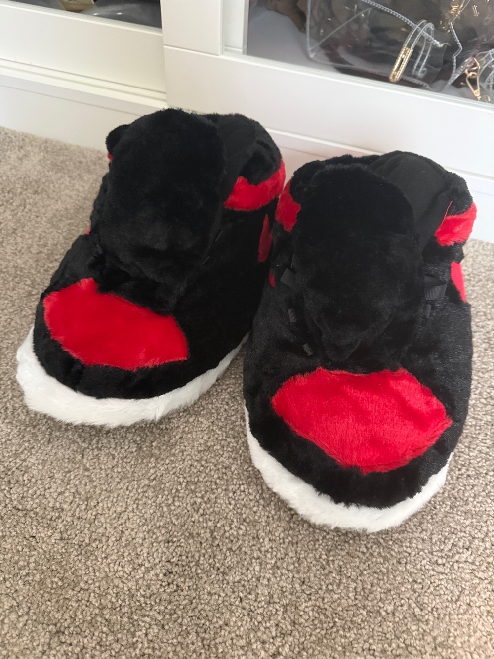 Plush Kids Slipper Shoes in Black and Red